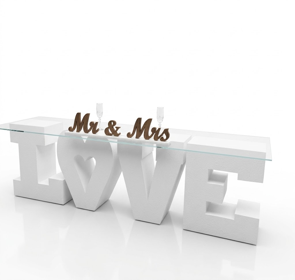 White LOVE Letter Table with Clear Acrylic Top